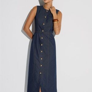 Commense Navy Button-Front Midi Dress